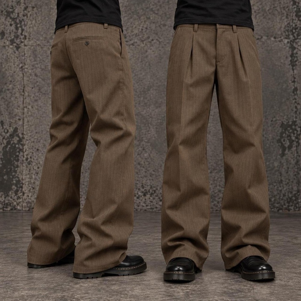 30x32 Brown Pinstripe Baggy Wide Leg Pleated Dress Pants